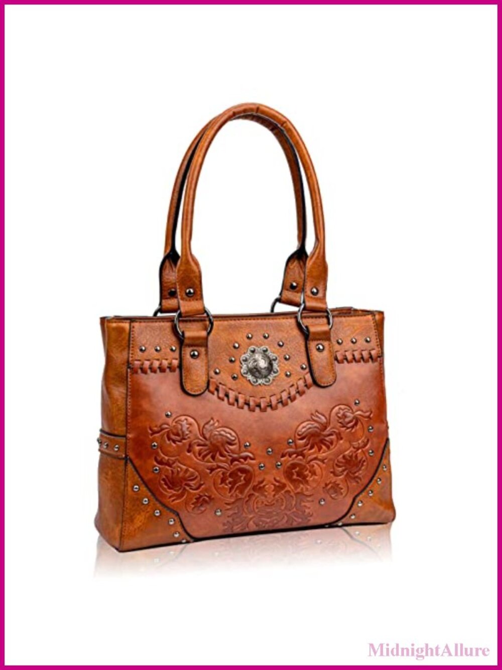 Western Tote Bag Large Vintage Embossed Concho Studs Satchel Purse